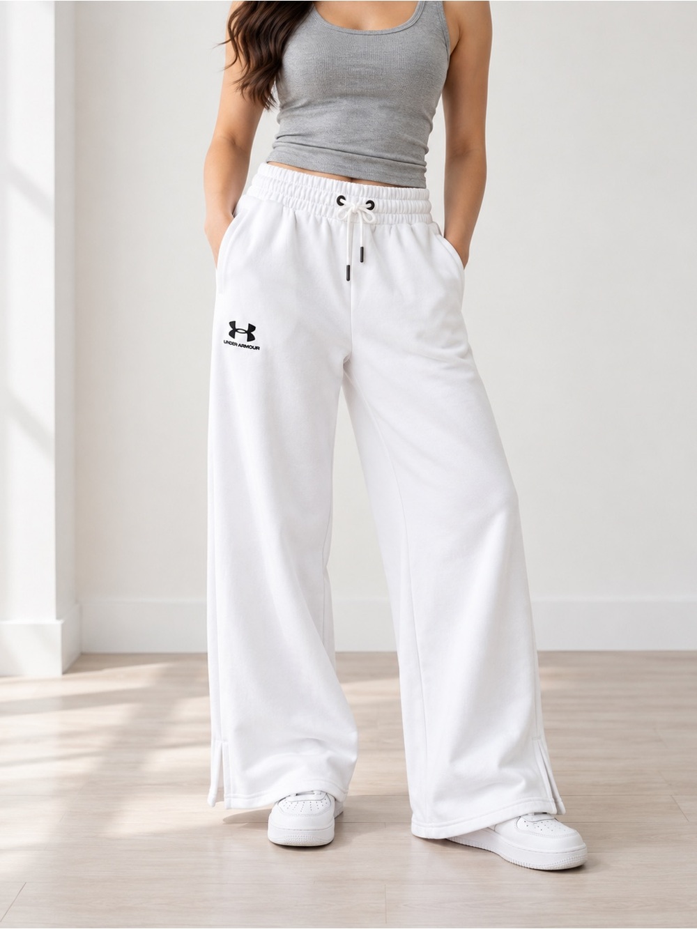 Under Armour White Wide-Leg Drawstring Sweatpants